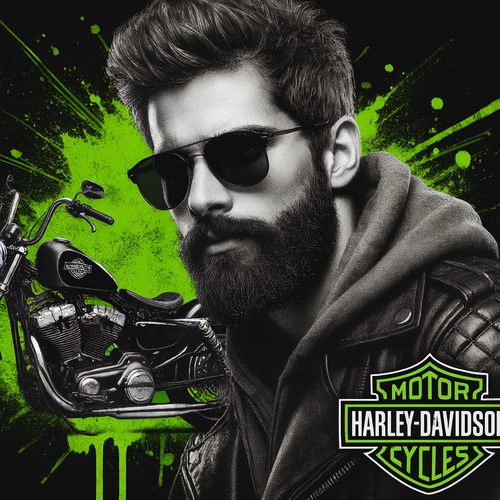 Harley-Davidson rider with a vivid green paint
